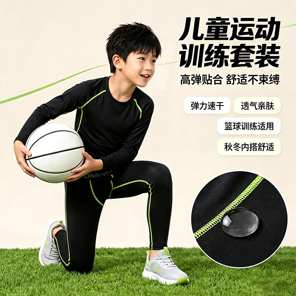 儿童运动秋冬套装男女童篮球训练服速干透气长袖长裤加绒保暖打底