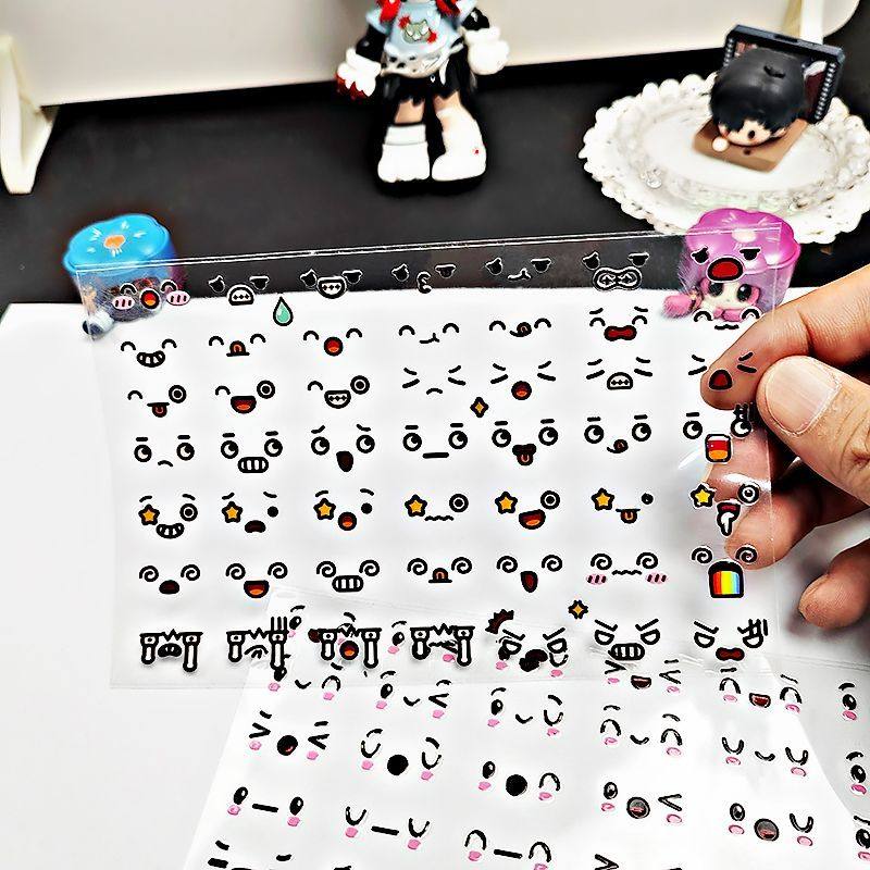 新款创意颜文字表情包防水转印贴简约手账装饰文案立体浮雕贴画