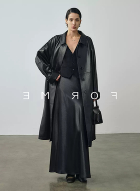 2025秋季新款真皮长款无涂腊感半植鞣廓形男女同款绵羊皮风衣外套