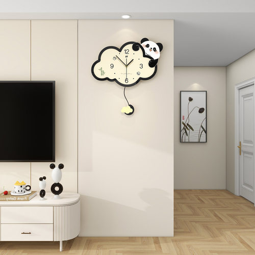 创意熊猫挂钟高级感客厅免打孔时