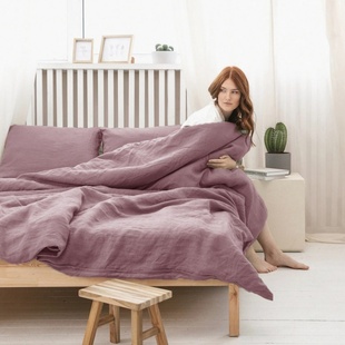 轻奢高级感纯色亚麻四件套双人床床单2米被套床笠三件套床品定制