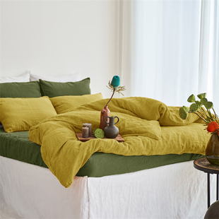 春夏高级感纯色亚麻被套200x230双人亲肤被罩220x240被单床品定制
