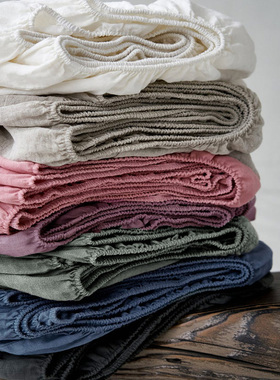 纯亚麻床笠防滑固定床罩防尘透气干爽吸湿纯色舒适床垫套单件定制