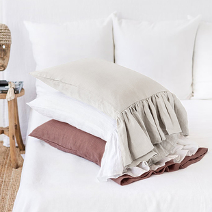 亚麻鱼尾枕套秋冬北欧风全棉水洗枕头套一个装 全棉麻纯亚麻枕头套