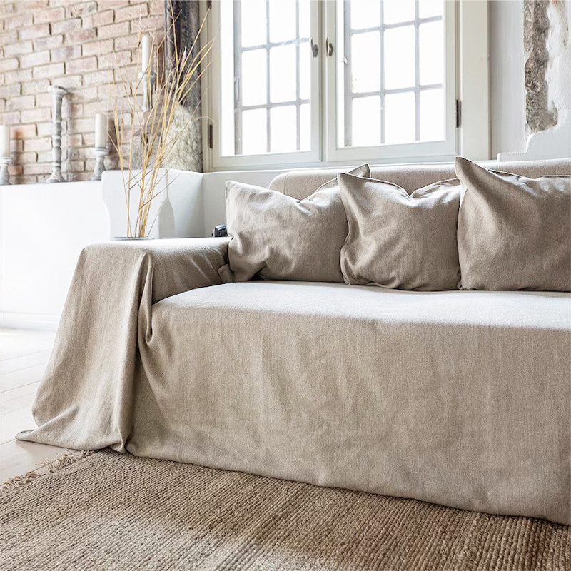 2025新款纯色亚麻沙发巾简约高级感盖布大尺寸夏天凉感沙发毯定制