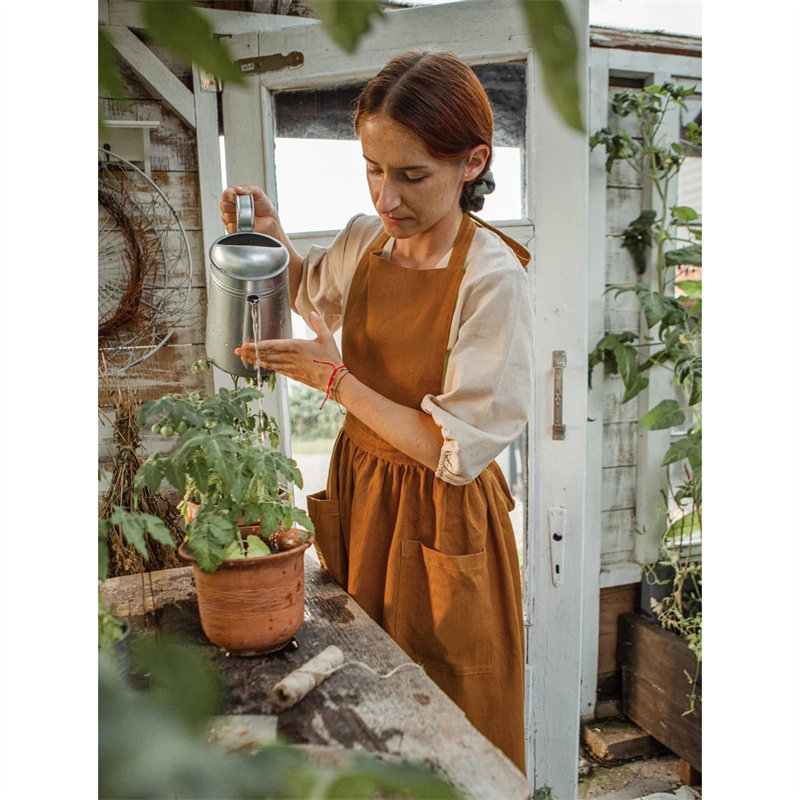 围裙苏抚亚麻日系纯色