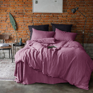 轻奢高级感天然亚麻四件套纯色床单三件套床笠双人床被套亲肤床品