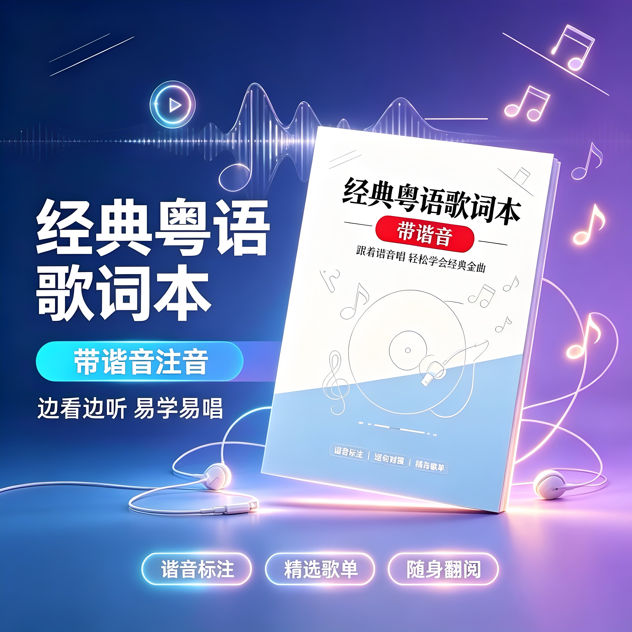 100首新款流行经典粤语歌词本谐音标注学歌曲学习笔记本明信片