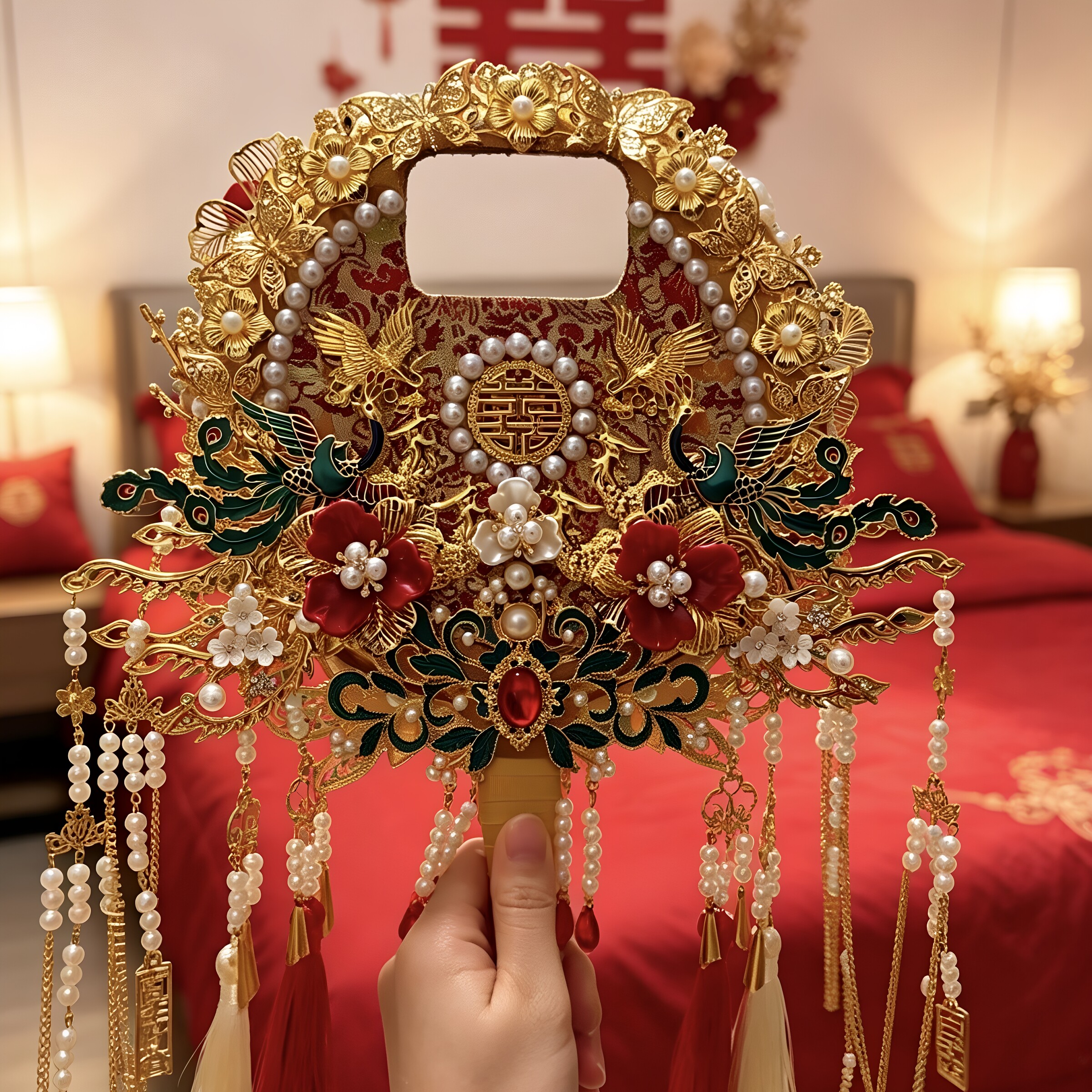 【成品】手机壳新娘团扇结婚第一视角记录神器闺蜜礼物平底锅华丽