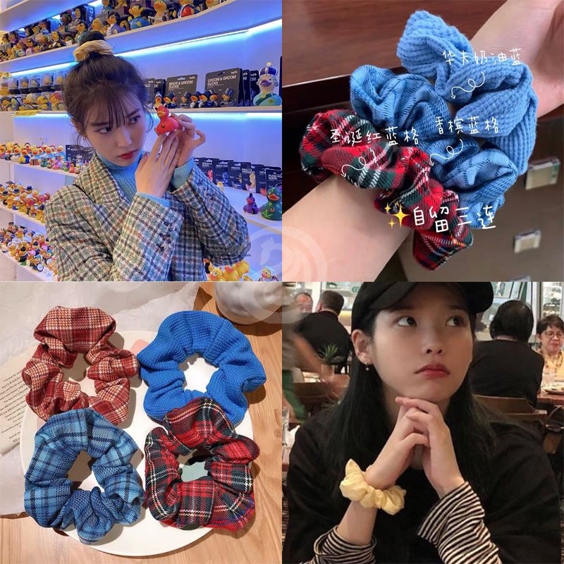 韩国BM发圈百搭格子简约大肠发圈丸子头港风头绳女复古发圈发饰