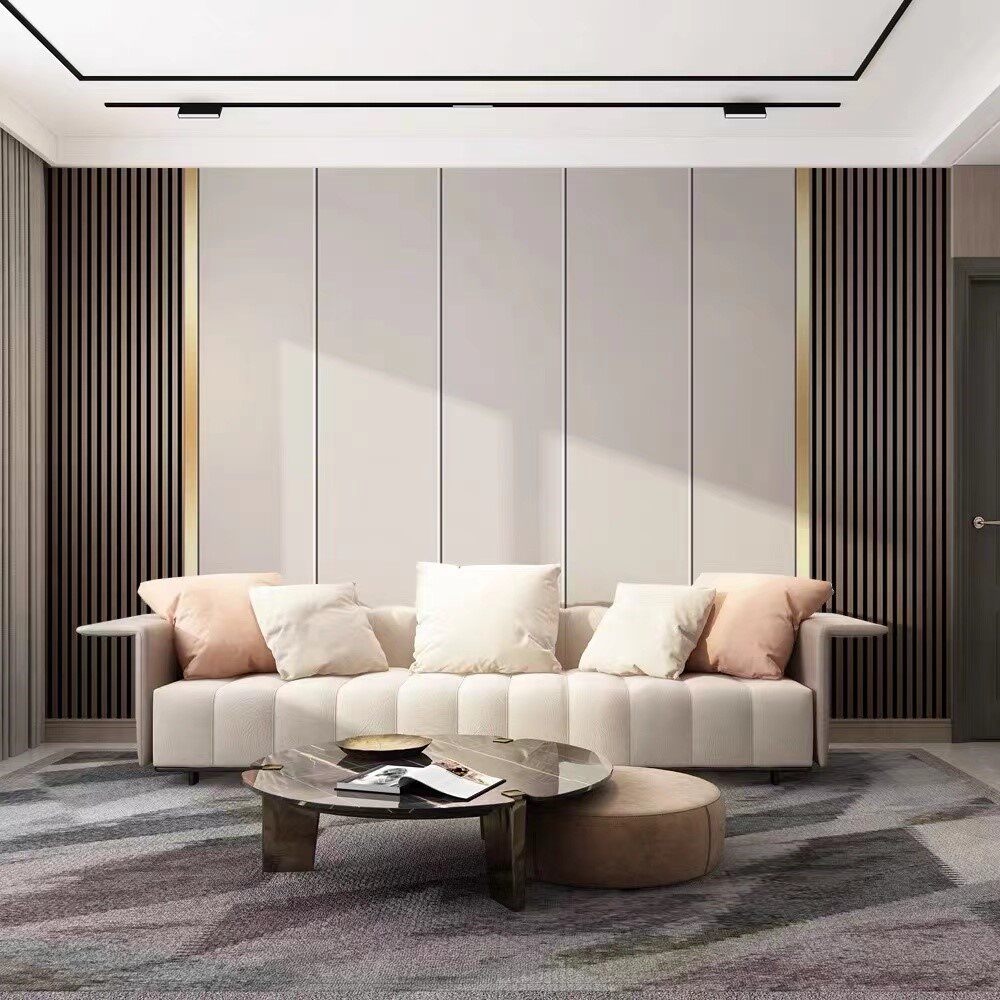 竹木纤维集成墙板沙发电视背景墙板简约现代客厅影视墙扣板护墙板