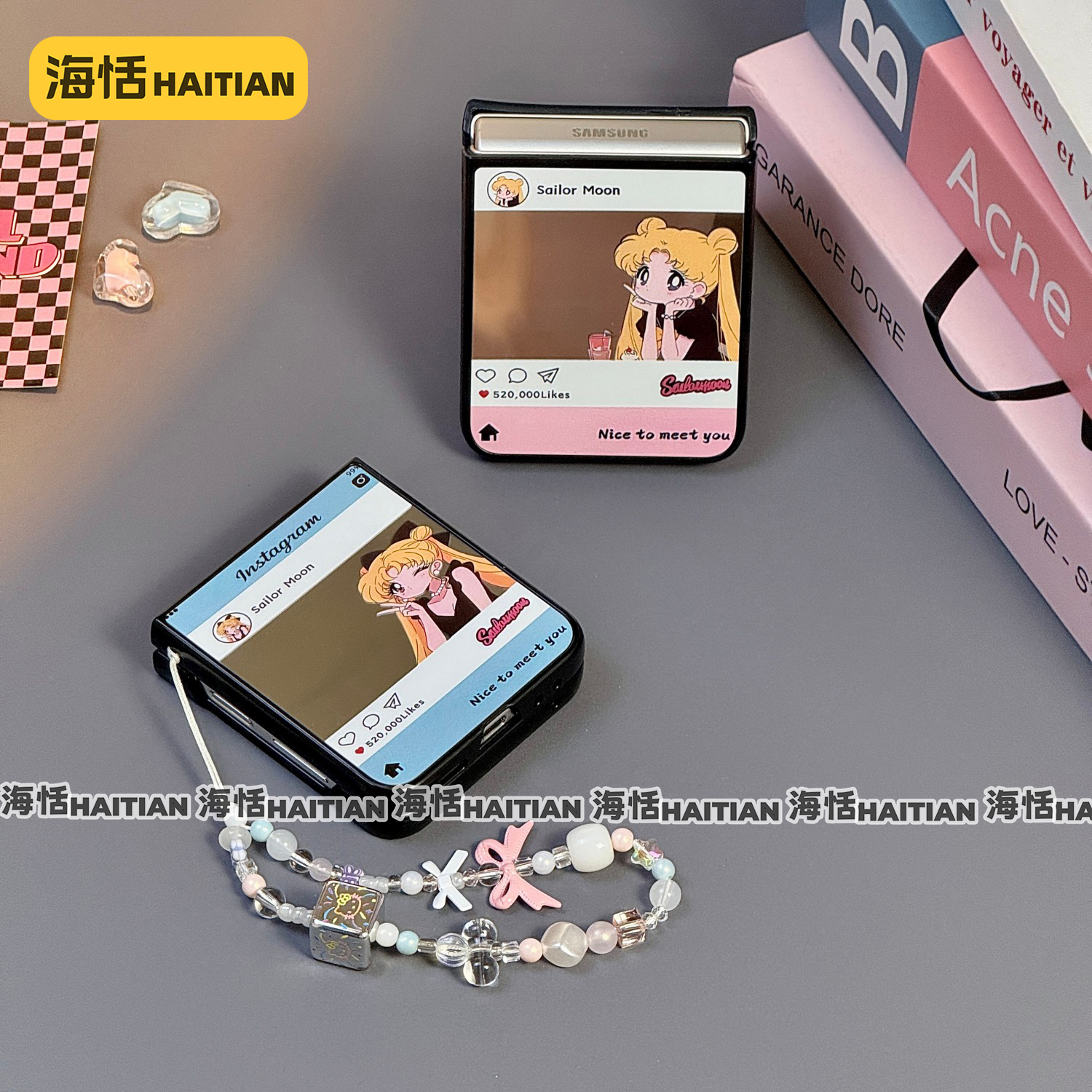 新款镜面卡通美少女折叠屏手机壳