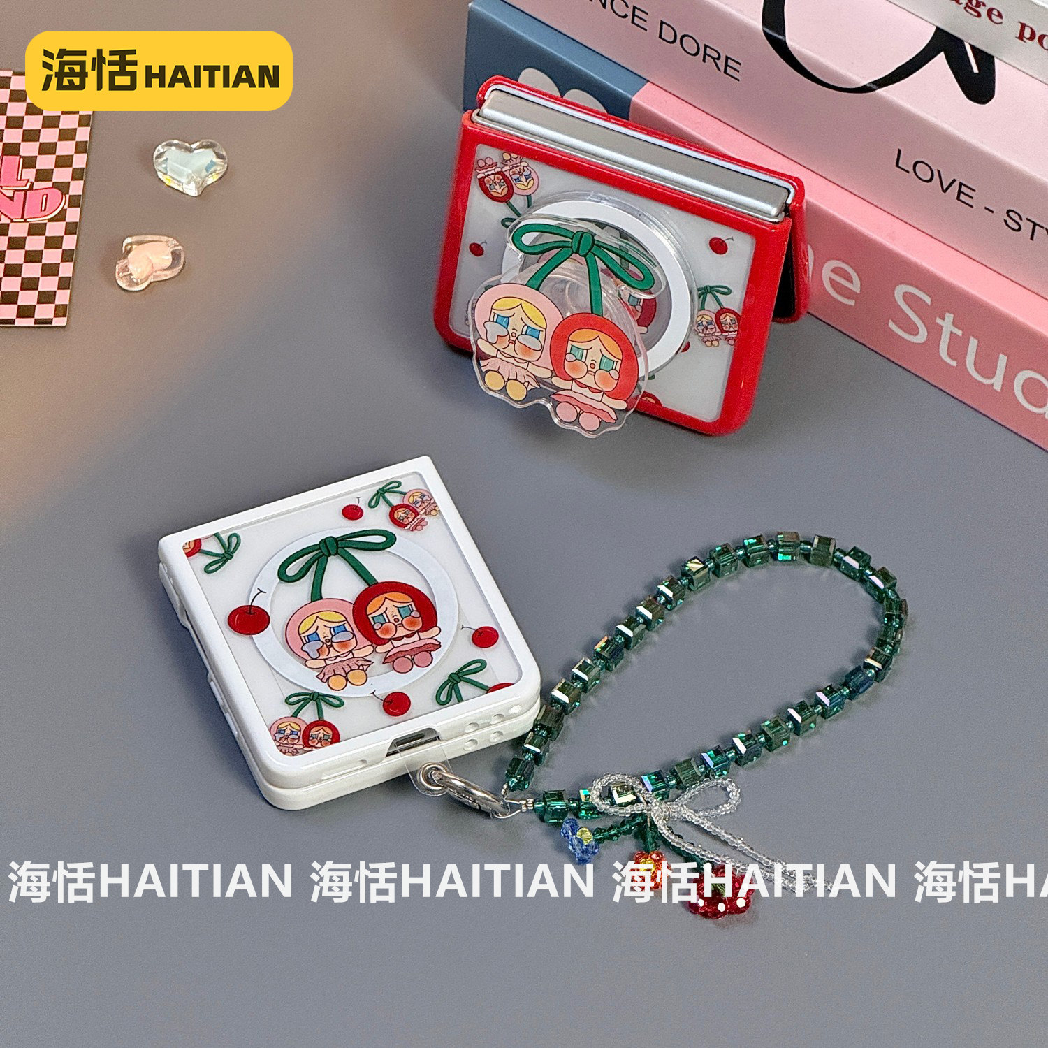 新款磁吸樱桃哭娃折叠屏手机壳