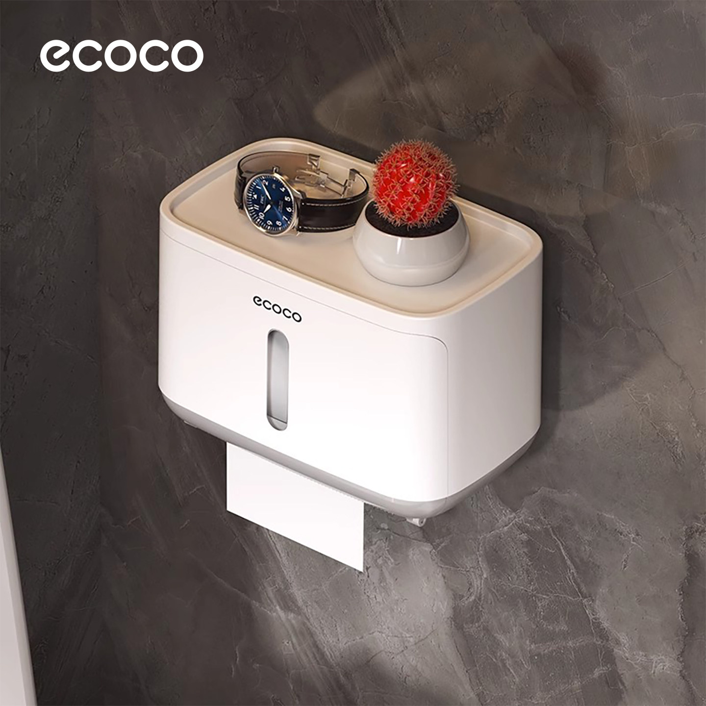 ecoco免打孔壁挂纸巾盒置物架