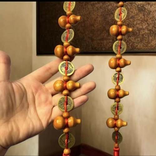 （买一送一）五福临门五帝钱铜钱葫芦桃木挂件