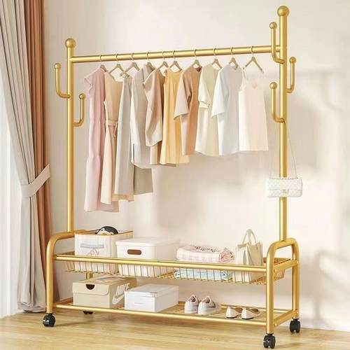 落地挂衣架家用晾衣架卧室衣服收纳架子室内简易衣帽架立式可移动