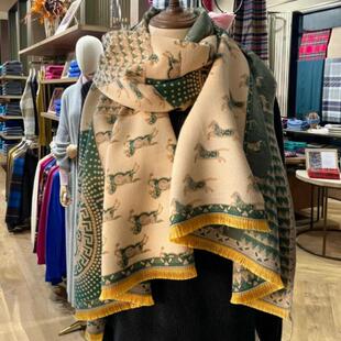 法国CaringKleing100羊绒~秋冬新款马车保暖围巾女加厚围脖披肩