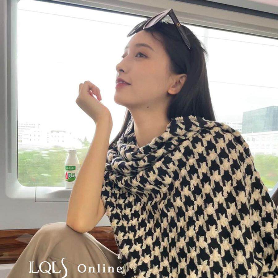 法国COUVRIR千鸟格羊绒围巾女秋冬百搭羊毛围脖网红披肩外搭礼盒