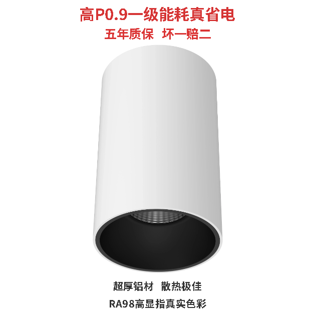 RA98明装筒灯一级能耗真省电五年质保坏一赔二超厚高散热性能铝材