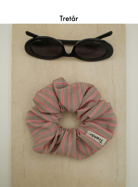 Tretar「巴黎雾粉」粉色条纹 复古法式大肠发圈发饰发绳