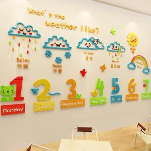幼儿园天气预报环创墙饰贴纸晴雨表记录墙贴卡通数字3d立体装饰贴