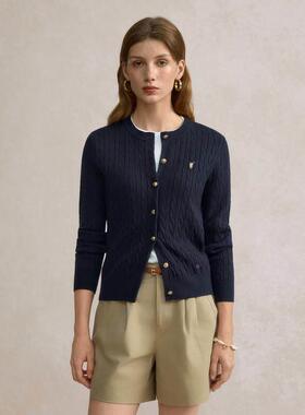 P搭OLWALK针织开衫外套25春秋新款女装老钱风 外休闲O 绞花毛衣CB