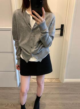 高t1065-09感系灰色针织开 外衫女春秋气质修身显瘦搭韩羊绒级毛