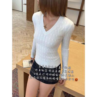 ANVTudw古nVy领绞花针织上衣女早秋美覆新款修身显瘦式纯色百搭毛