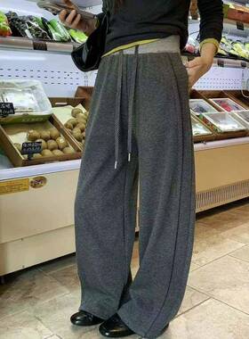 s裤ommy375欧货2025冬装弯加绒TIW加厚女羊绒裤子刀阔腿休闲厚棉