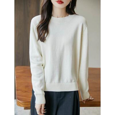 基础版棉10%纯圆领毛衣女秋冬0内搭休织闲WKB百搭大尺码宽松针打