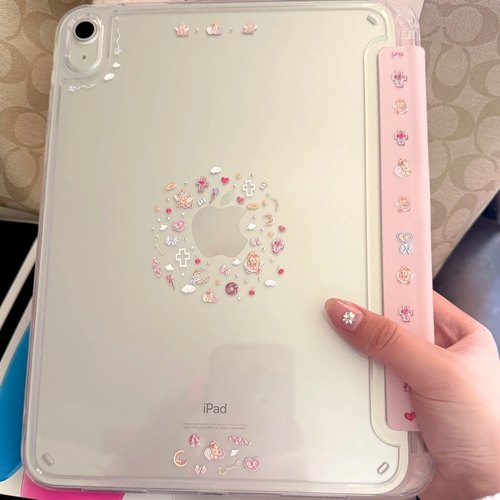 新款ipad小熊天使适用2025第11代防弯亚克力ipad保护套air6/7保护壳11寸平板ipadpro2021/22ipad10透明平板壳