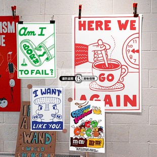 漫画卡通海报 卧室床头墙面装饰画报手绘风格ins冰箱贴纸挂画