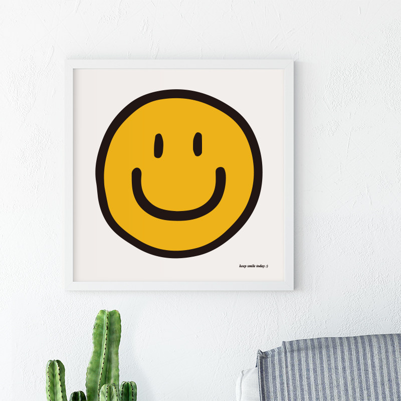 smile 韩国设计ins风 可爱橙黄色笑脸 进口艺术纸海报画芯装饰画