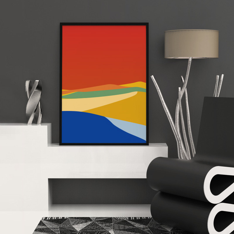 北欧风景沙漠远山拼色客厅装饰画抽象图案简约壁画ins海报纸画芯