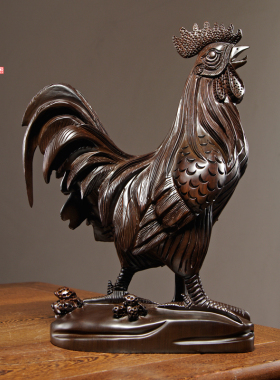黑檀木生肖鸡家居客厅工艺礼品