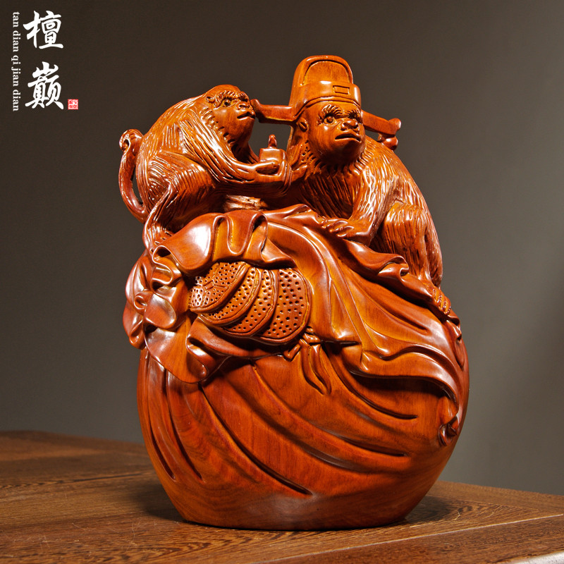 木质封侯雕刻猴子家居客厅工艺品