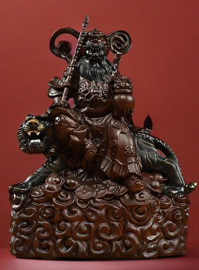 彩绘实木雕刻武财神骑虎赵公明神像摆件新中式家居客厅店铺装饰品