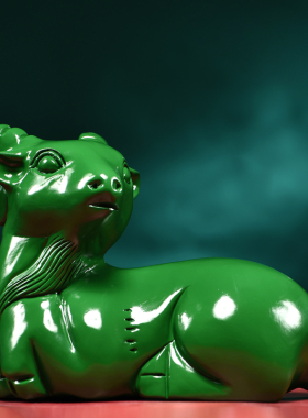 绿色实木雕刻羊摆件十二生肖装饰