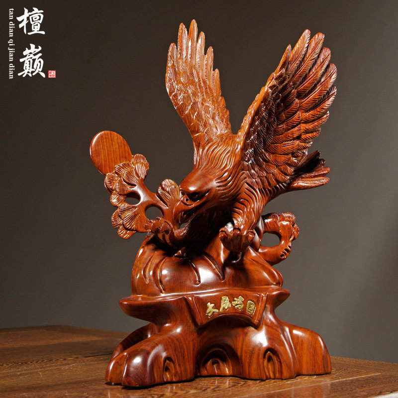 花梨实木大展宏图老鹰雕刻摆件红木工艺品家居客厅电视柜桌面装饰