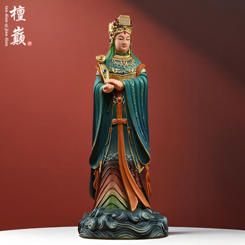 实木雕刻彩绘妈祖神像摆件新中式天上圣母家居客厅玄关装饰工艺品 - 封面