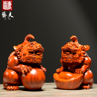 花梨木雕獬豸摆件实木大号一对家居客厅办公桌面装饰红木工艺礼品