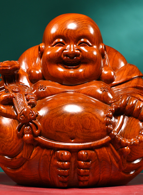 花梨木雕弥勒佛像摆件一团和气