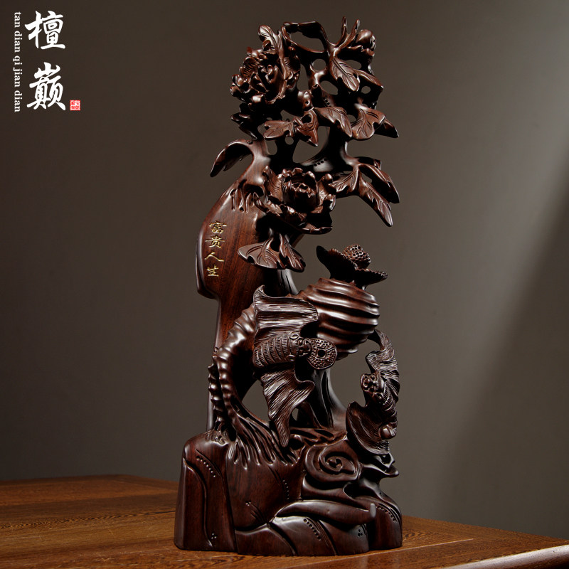 黑檀木雕刻乔迁新居生日礼品摆件