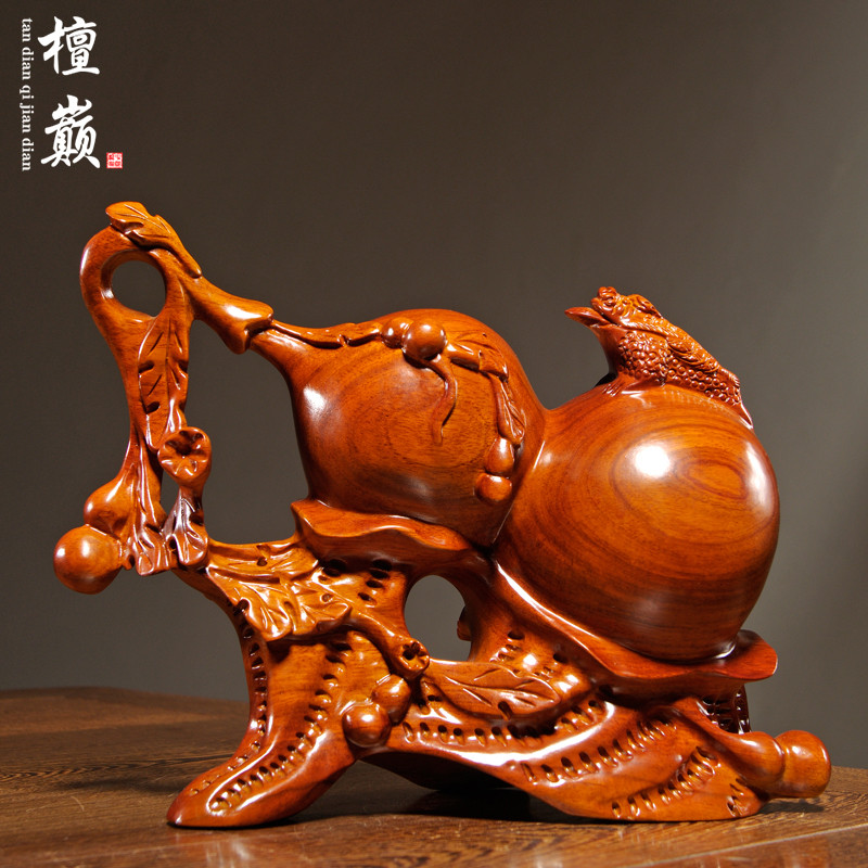 实木雕刻家居客厅寓意葫芦摆件