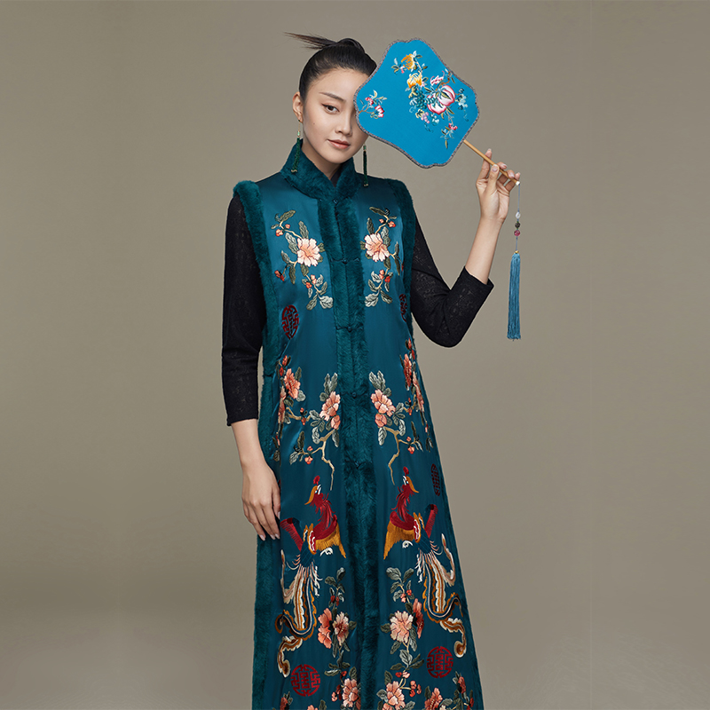 吉祥斋女装鸾凤呈祥长衫桑蚕丝国风礼服正品