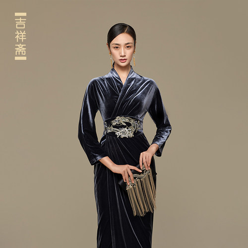 吉祥斋女装青龙玉收身连衣裙礼服