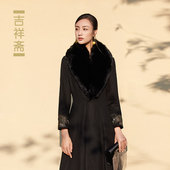 羊毛外套国风礼服正品 吉祥斋女装 锦色玄光收身大衣冬款