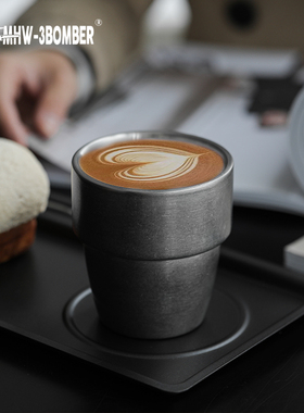 MHW轰炸机咖啡杯 Cream双层不锈钢杯 复古中空冰美式拿铁杯啤酒杯