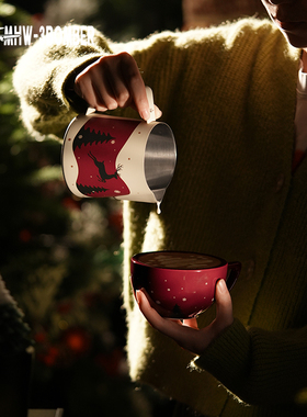 MHW轰炸机拉花缸圣诞节礼物限定版咖啡拉花杯600ml原创手绘高颜值