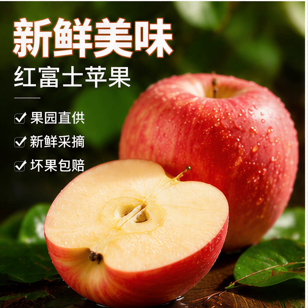 山东烟台红富士新鲜苹果纸袋4.5斤80mm+当季新鲜水果整箱脆甜苹果